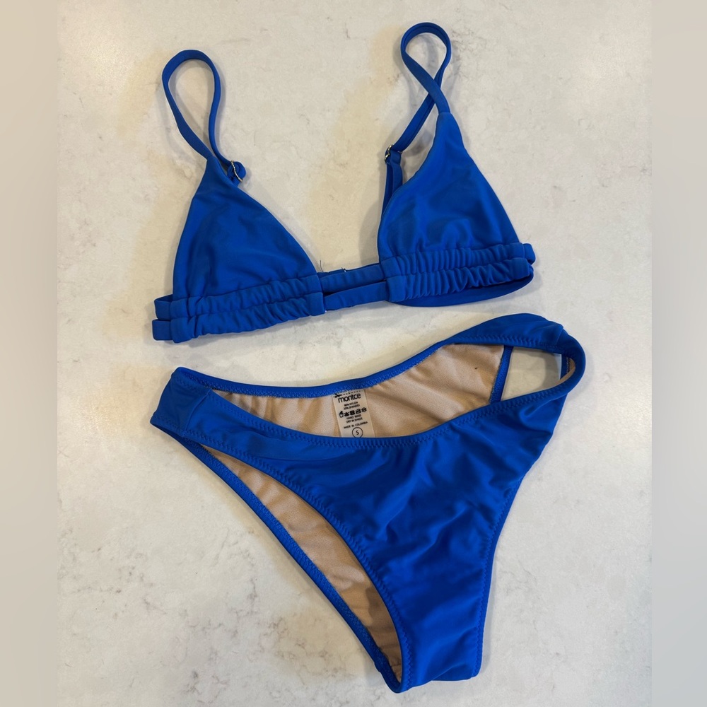 Montce bathing suit- very minor wear and tear- bottom is small and top is xs